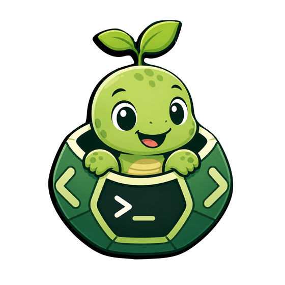 Sproutle's mascot: a small green turtle with a seedling on its head, peeking out of a shell with a terminal prompt on it.